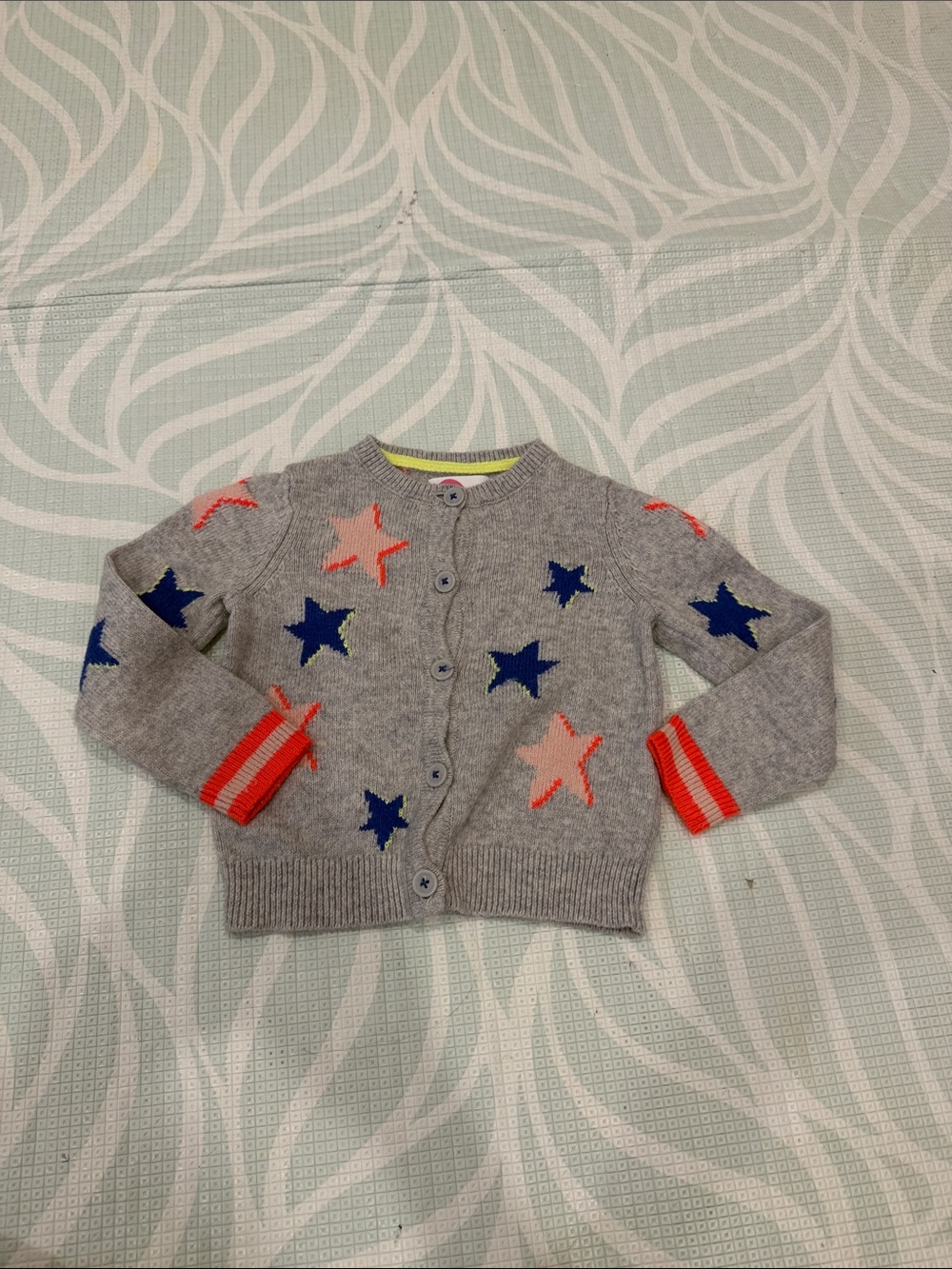 Mini Boden Grey Cardigan with Navy and Coral Stars